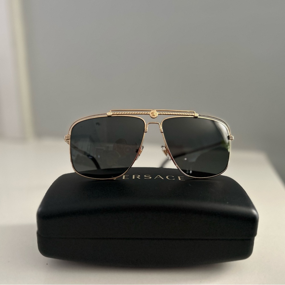 Versace Gold Frame Sunglasses with Black Lenses